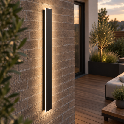 Linear outdoor LED wall light with neutral white illumination