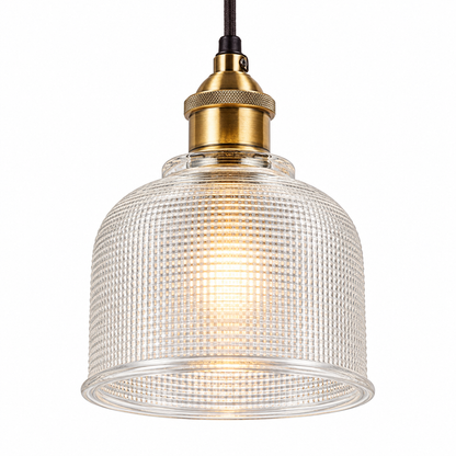 Clear ribbed glass bell pendant, pure white catalogue photograph