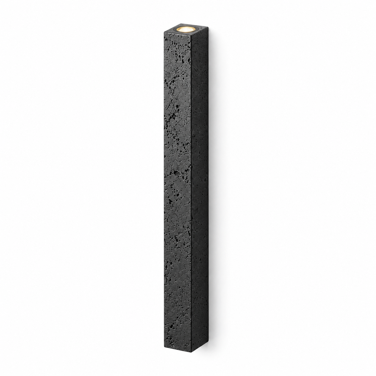 Slim black stone up and down wall light, pure white catalogue photograph