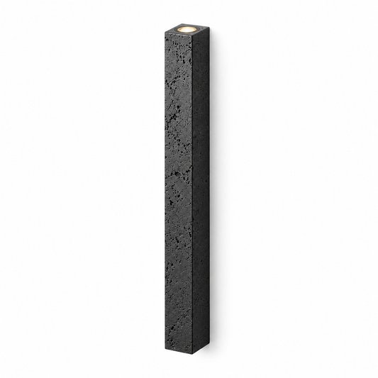 Slim black stone up and down wall light, pure white catalogue photograph
