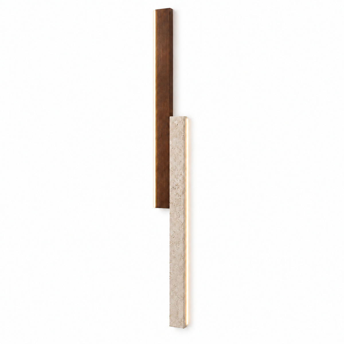 Two-tone stone and walnut wall light, pure white catalogue photograph
