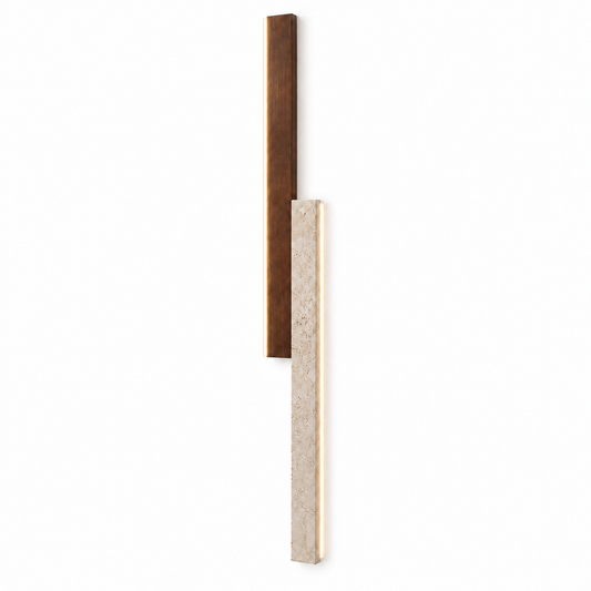 Two-tone stone and walnut wall light, pure white catalogue photograph