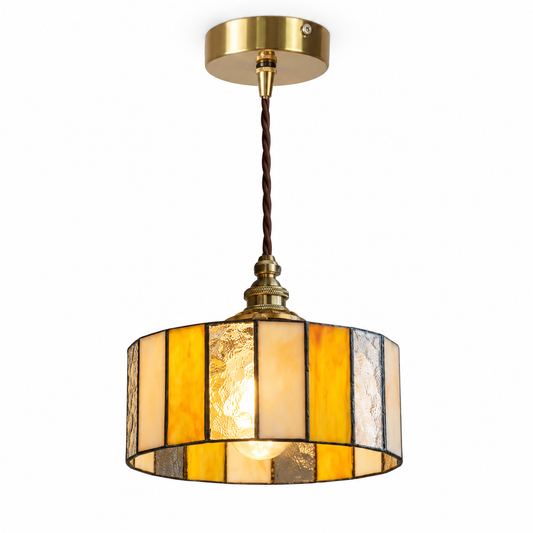 Amber and cream striped stained-glass pendant, pure white catalogue view