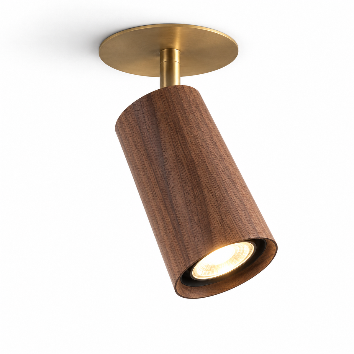 Walnut wooden ceiling spotlight on a pure white background