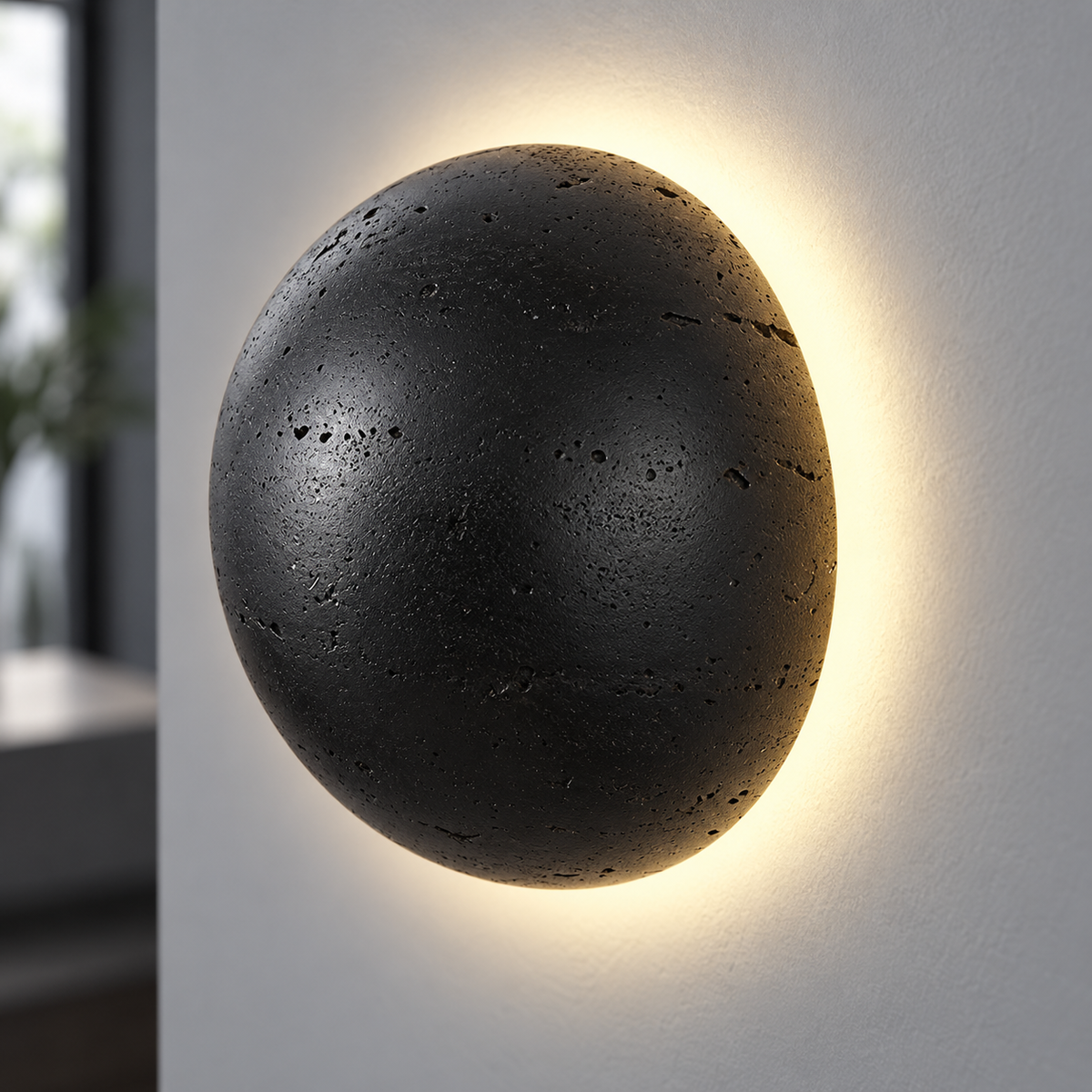 black stone dome wall light — close-up of the material and edge