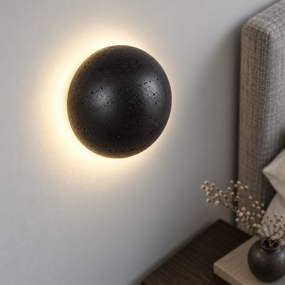 black stone dome wall light — elevated view while wall mounted
