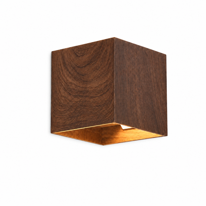 wood effect up and down wall light — on a pure white background