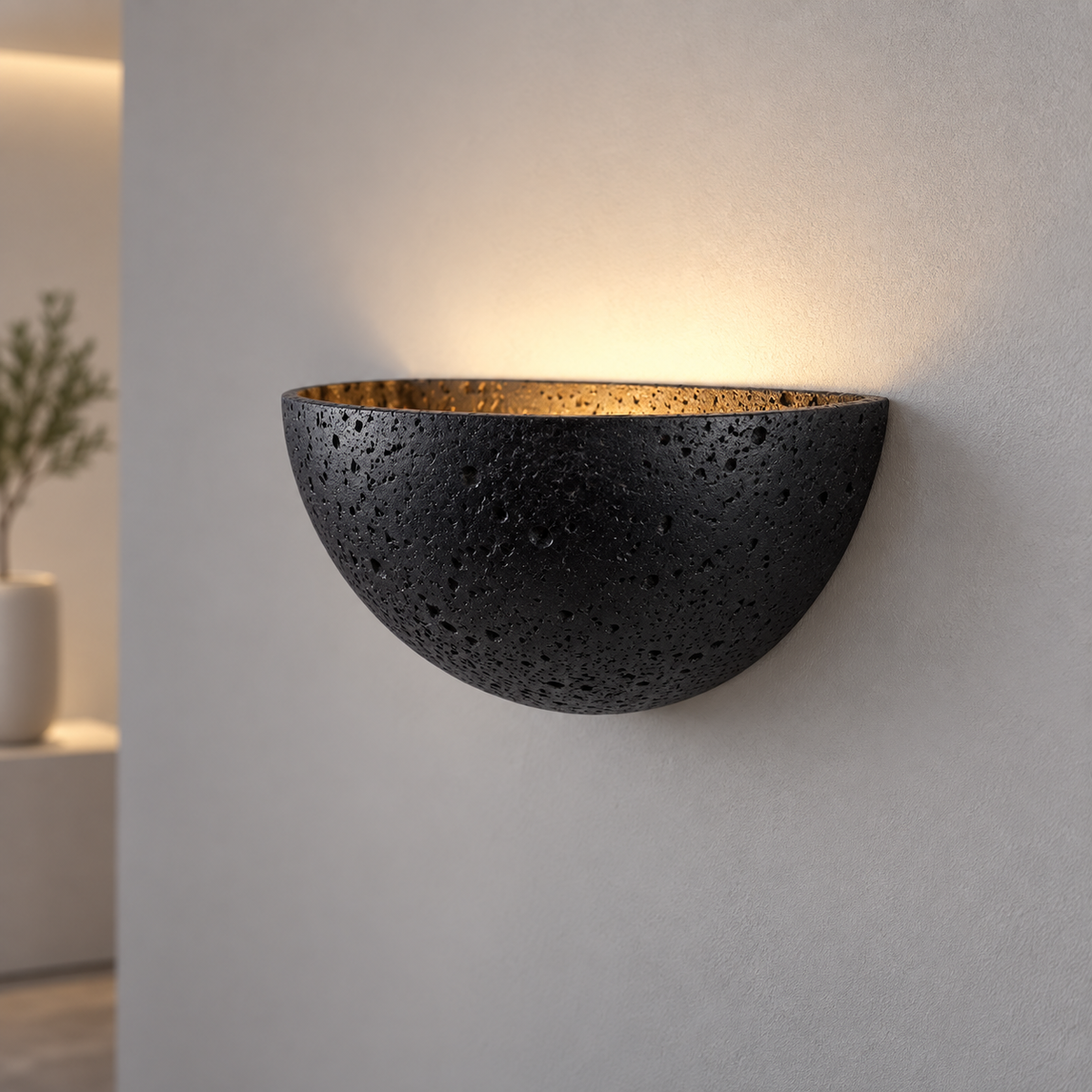 Commercial centred view of the black stone half-moon uplight