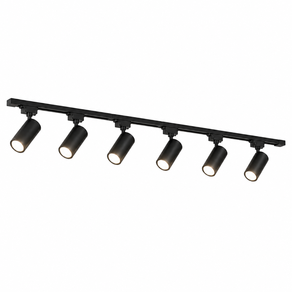 Complete six-light black LED track kit on a pure white background