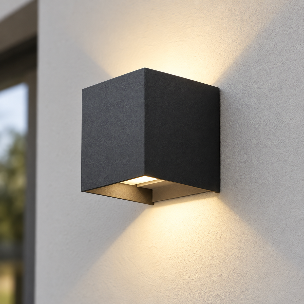 Black 12W cube wall light, 10 cm wide