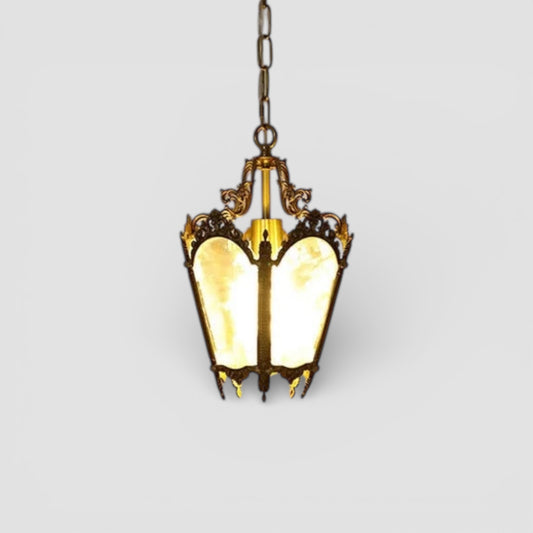 Franse retro ijs koperen glazen hanglamp