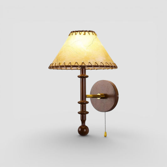 Nordic solid wood fabric wall lamp for bedroom