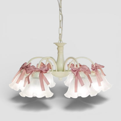 Modern sweet princess room chandelier with pink bow