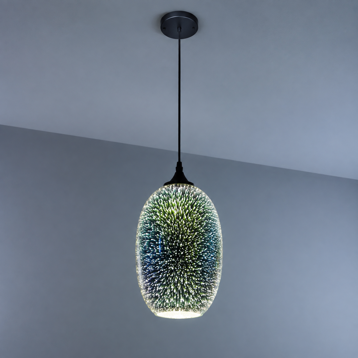 Pendellampa med fyrverkerier i glas med 3D-effekt
