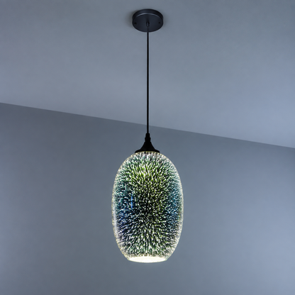 Pendellampa med fyrverkerier i glas med 3D-effekt