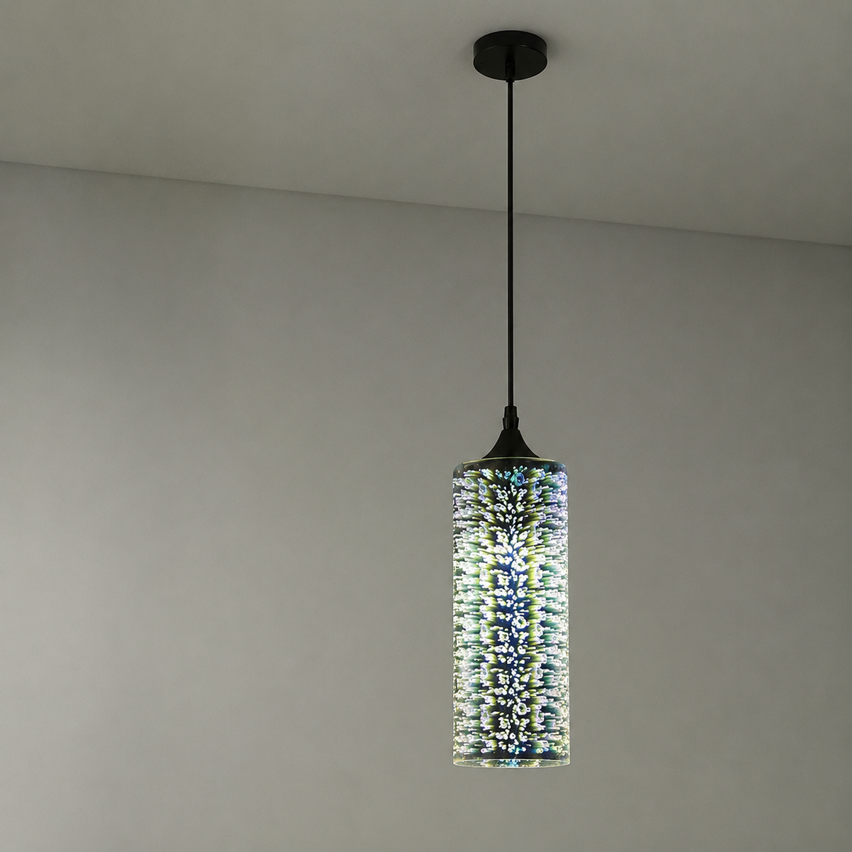 Pendellampa med fyrverkerier i glas med 3D-effekt