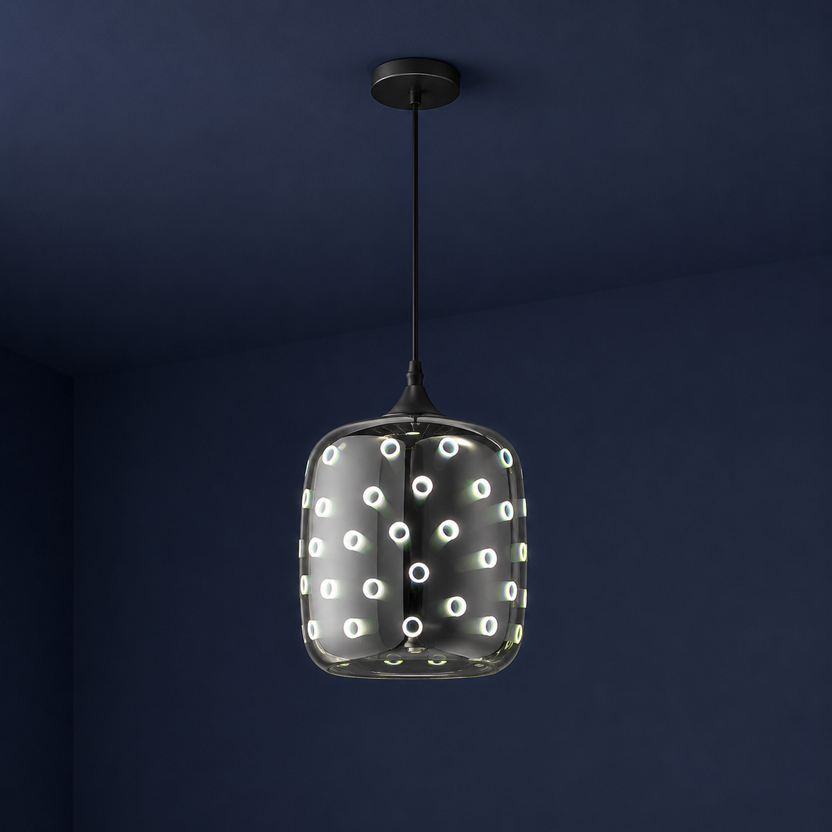 Pendellampa med fyrverkerier i glas med 3D-effekt
