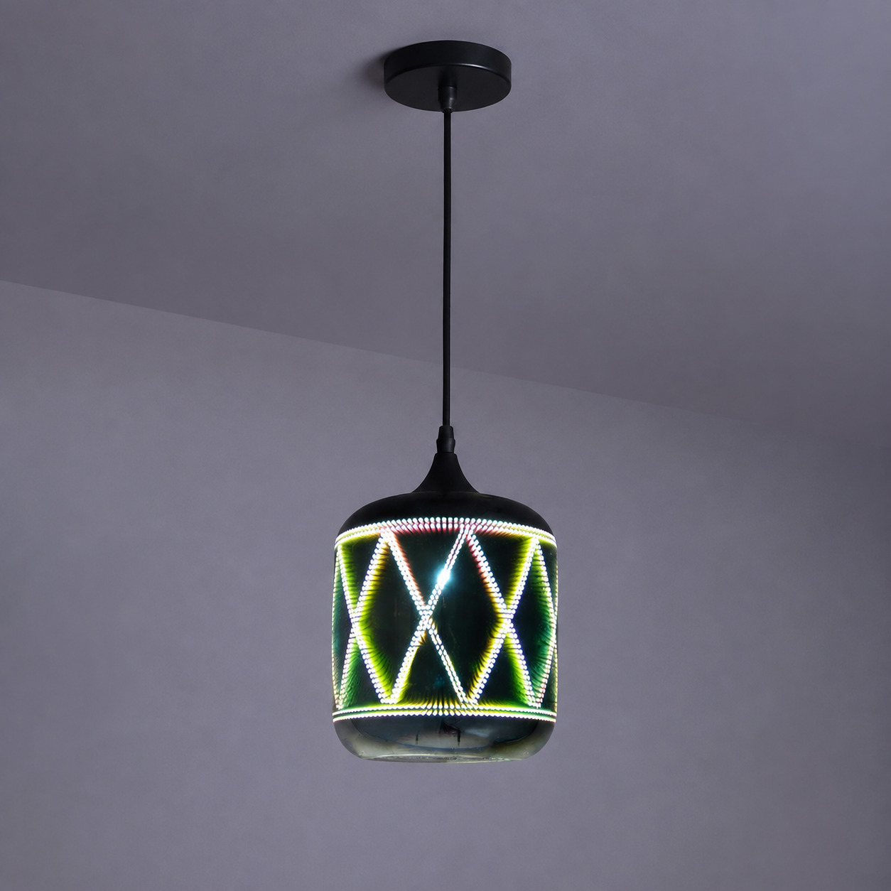Pendellampa med fyrverkerier i glas med 3D-effekt