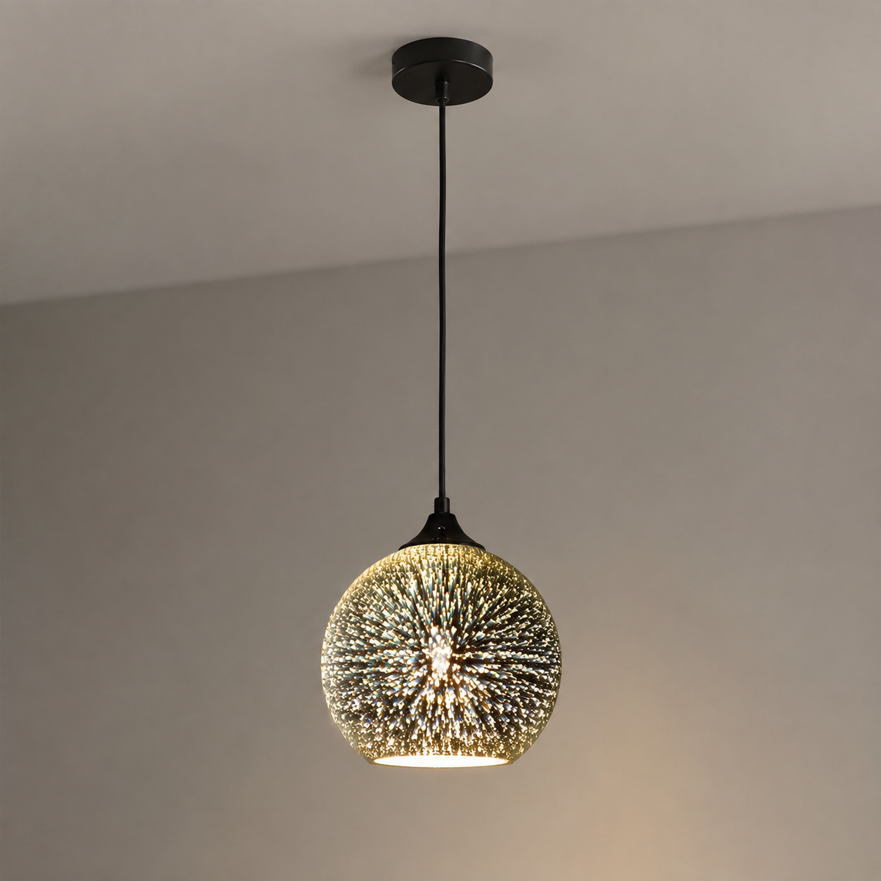 Pendellampa med fyrverkerier i glas med 3D-effekt
