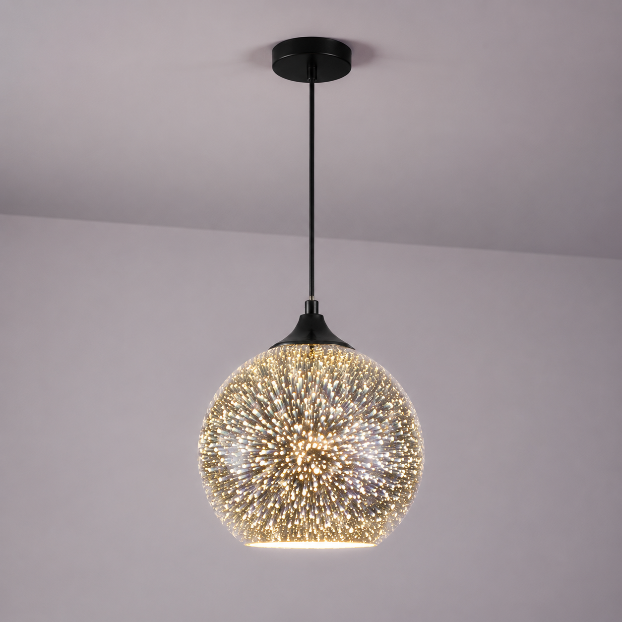 Pendellampa med fyrverkerier i glas med 3D-effekt