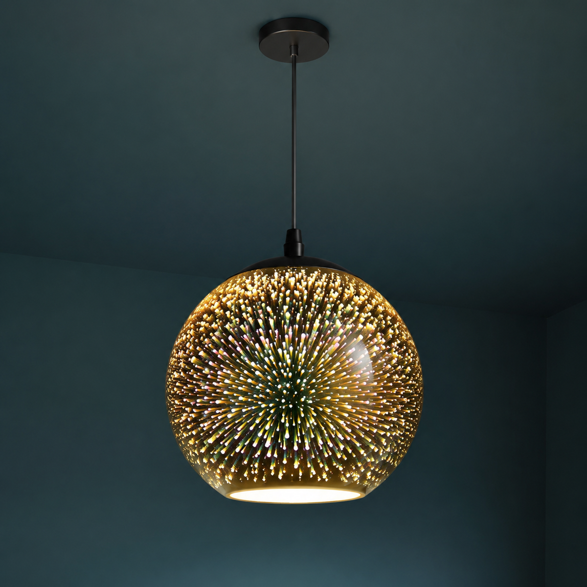 Pendellampa med fyrverkerier i glas med 3D-effekt