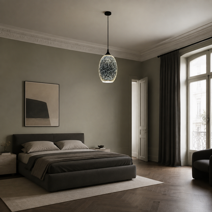 Pendellampa med fyrverkerier i glas med 3D-effekt