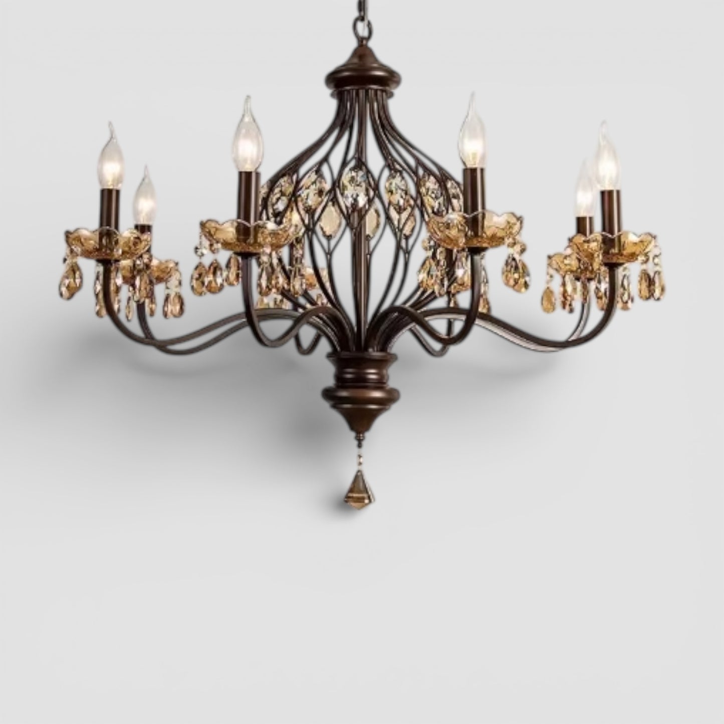 Kristallleuchter aus Walnussholz im französischen Vintage-Stil
