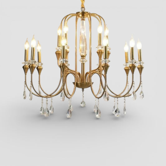 Lampadario in ferro battuto con cristalli