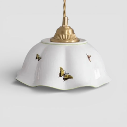 Butterfly ceramic copper LED pendant light for bedroom