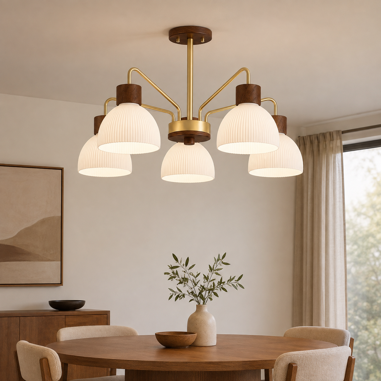 Lámpara de techo nórdica de madera para salón