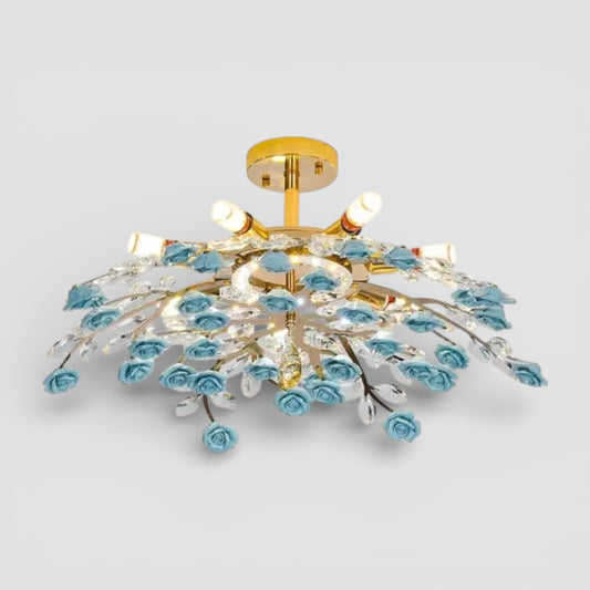 Lustre rétro français à fleurs en céramique