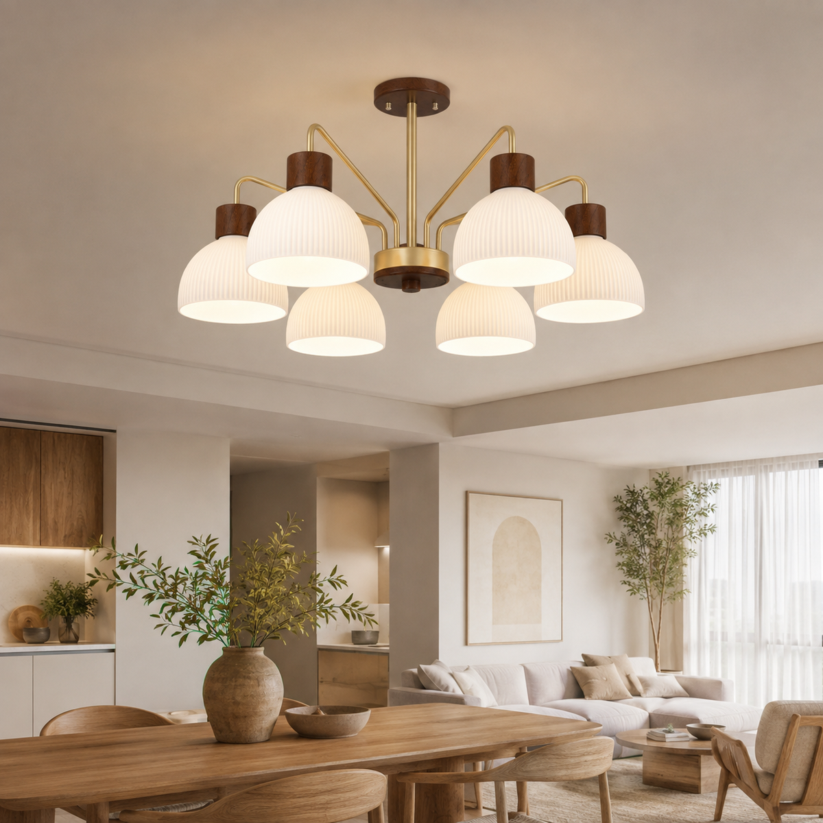 Lámpara de techo nórdica de madera para salón