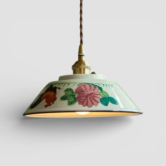 Vintage ceramic LED pendant lamp with brass fitting