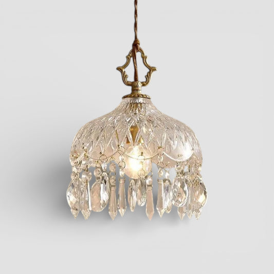 Franse vintage kristallen theedruppel koperen hanglamp