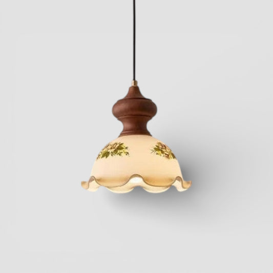 Camellia glass walnut pendant light wabi sabi