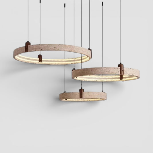 Lampada a sospensione con pendente in pietra travertino per sala da pranzo