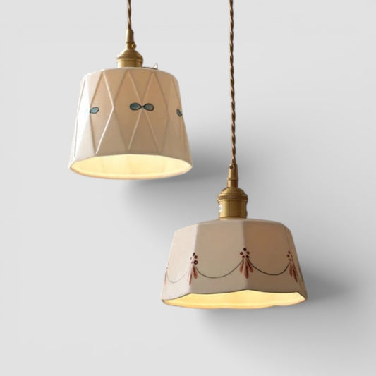 Japanese brass glazed ceramic pendant light