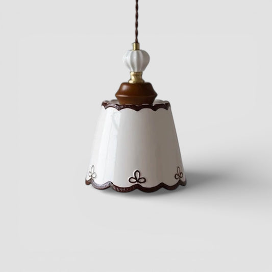 Ceramic LED pendant light with wood nordic design