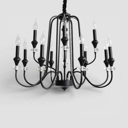 Lampadario antico francese a doppio piano in cristallo