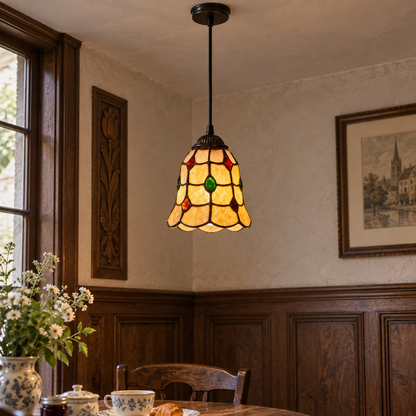Tiffany-style multicolor stained-glass pendant light