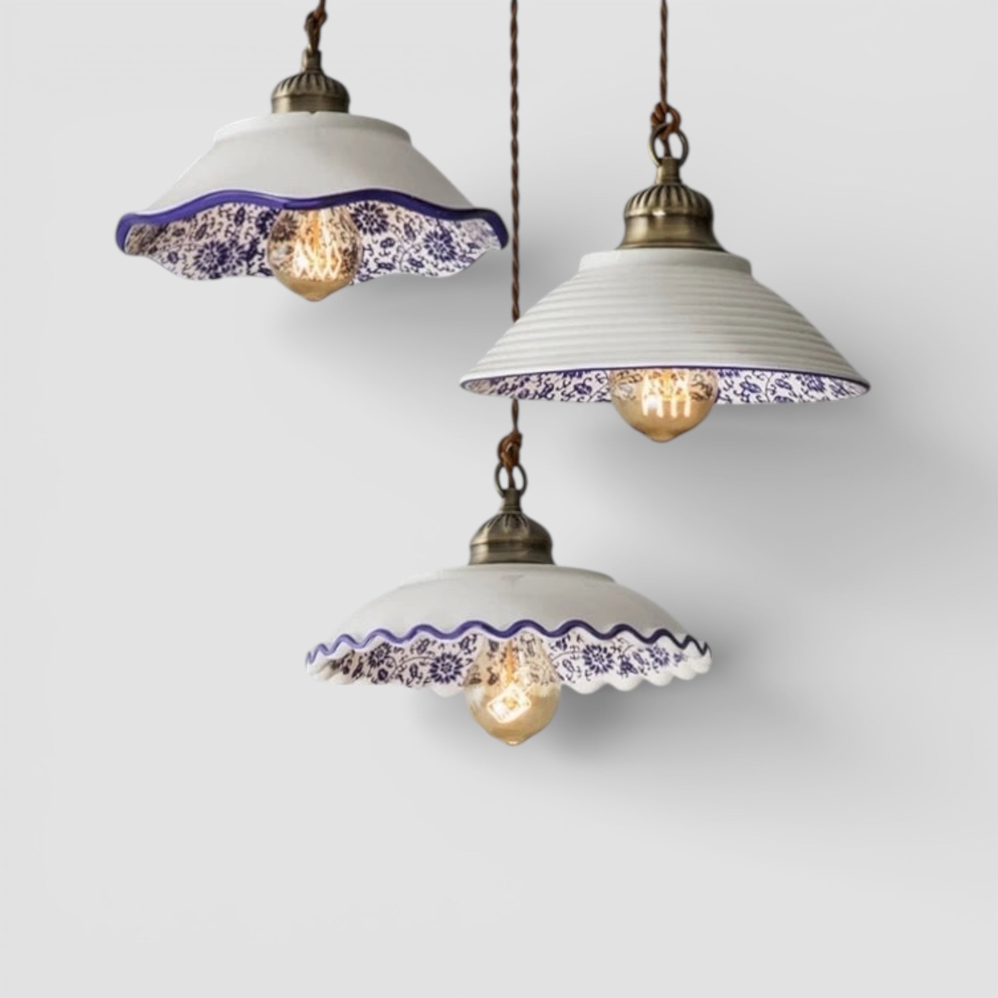 Ceramic pendant light vintage blue rim farmhouse kitchen lamp – LuxelyLight