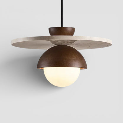 Travertine minimalist pendant light with walnut