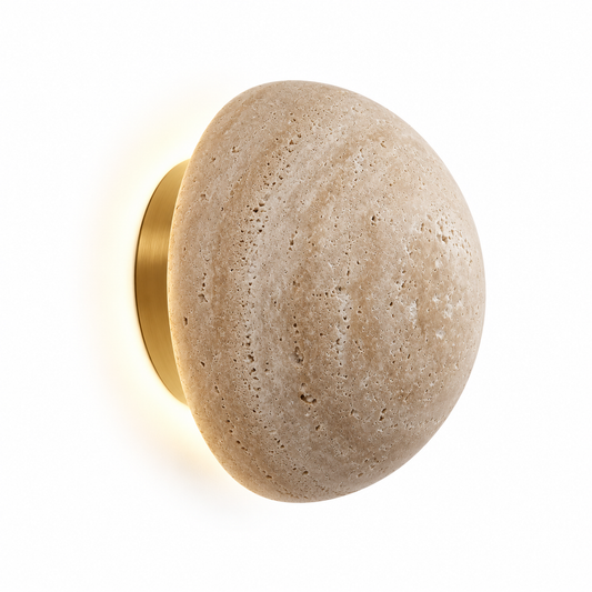 Travertine semi round wall lamp