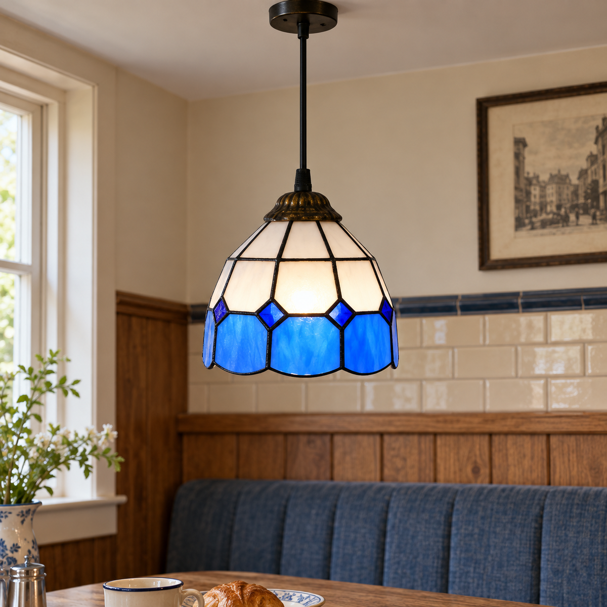 Tiffany-style multicolor stained-glass pendant light