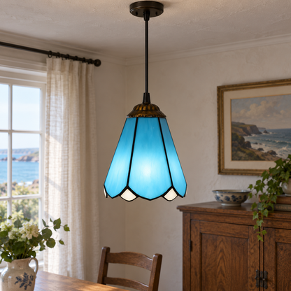 Tiffany-style multicolor stained-glass pendant light