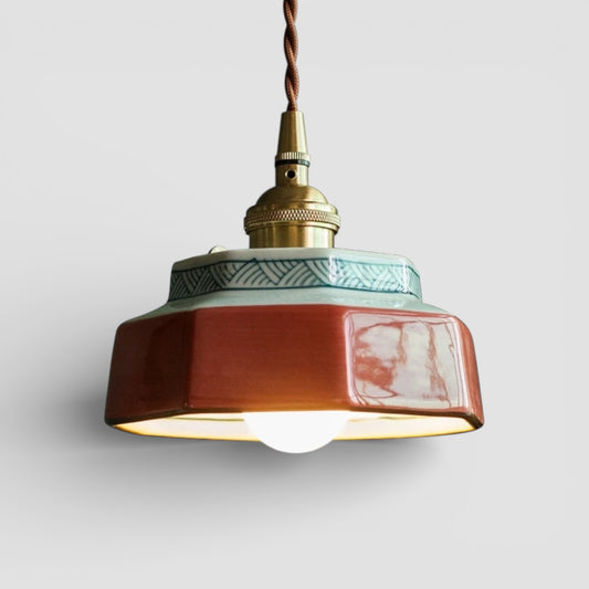 Vintage keramische koperen hanglamp