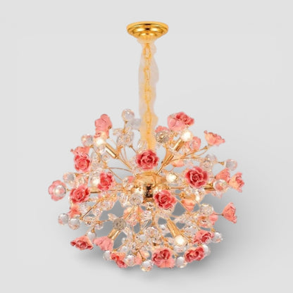 Lampadario europeo in cristallo rosa dal design femminile
