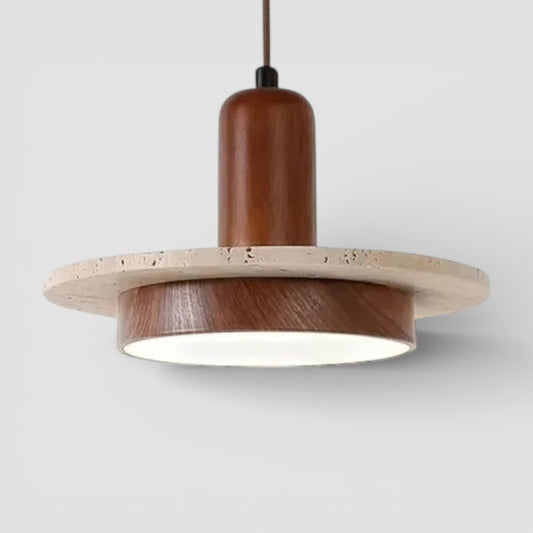 Wabi sabi natural stone pendant with wood accent