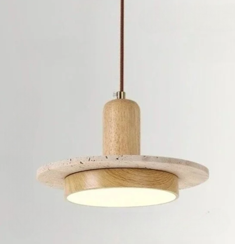 Pendentif en pierre naturelle wabi sabi avec accent en bois