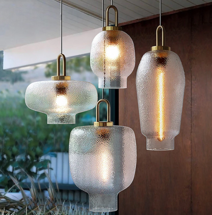 Vintage randig glaspendellampa